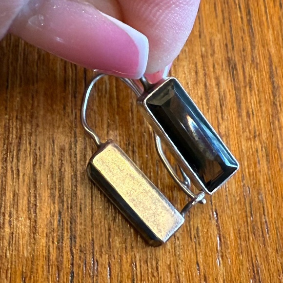 Vintage smoked quartz earrings 925 silver rectangular stone - Picture 3 of 13